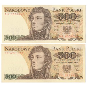 500 zł 1979 - BS 6000069 i 500 zł 1982 - CY (2szt)