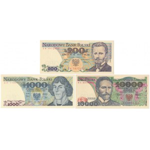 Zestaw 200, 1.000 i 10.000 zł 1982-1988 (3szt)