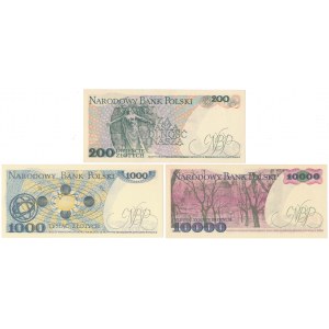 Zestaw 200, 1.000 i 10.000 zł 1982-1988 (3szt)