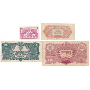 Zestaw 2, 20 i 100 zł 1944 + reprint 50 gr (4szt)