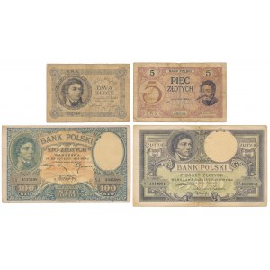 Zestaw 2, 5, 100 i 500 złotych 1919 (4szt)