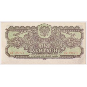 5 złotych 1944 ...owym - EM - niski nr 000772