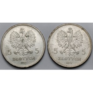 Nike 5 złotych 1928, Warszawa i Bruksela - zestaw (2szt)