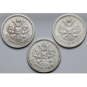 Rosja, 50 kopiejek 1893-1907 - zestaw (3szt)