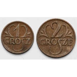 1 i 2 grosze 1927 - zestaw (2szt)
