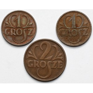 1-2 grosze 1925-1933 - zestaw (3szt)