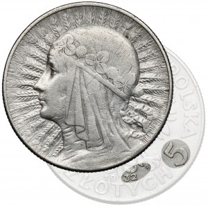 Głowa Kobiety 5 złotych 1932 ze znakiem, Warszawa - rzadkie