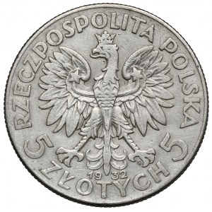 Głowa Kobiety 5 złotych 1932 ze znakiem, Warszawa - rzadkie