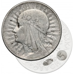 Głowa Kobiety 5 złotych 1932 ze znakiem, Warszawa - rzadkie