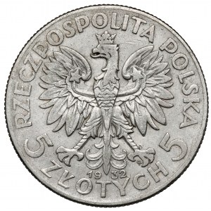 Głowa Kobiety 5 złotych 1932 ze znakiem, Warszawa - rzadkie