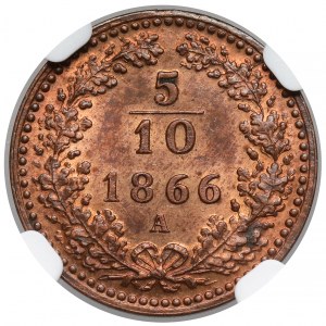 Austria, Franciszek Józef I, 5/10 krajcara 1866-A, Wiedeń