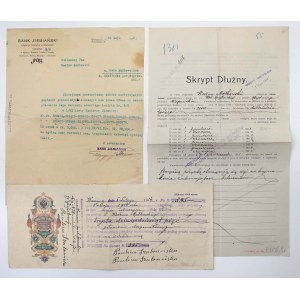 Skrypt Dłużny, Weksel i pismo Banku Ziemiańskiego 1914-1921 (3szt)