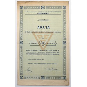 CZECHOWICE Sp. Akc. Przemysłu Elektrycznego, 10 zł 1921