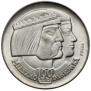 Próba SREBRO 100 złotych 1966 Mieszko i Dąbrówka - głowy