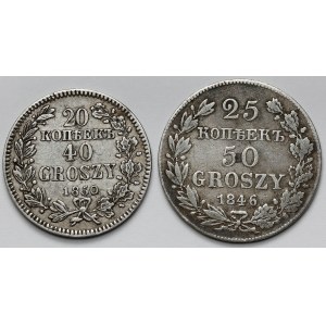 20 kopiejek = 40 groszy 1850 i 25 kopiejek = 50 groszy 1846 MW, Warszawa - zestaw (2szt)
