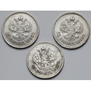 Rosja, 25 kopiejek 1895-1900 - zestaw (3szt)
