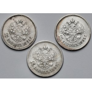 Rosja, 25 kopiejek 1894-1896 - zestaw (3szt)