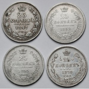 Rosja, 25 kopiejek 1847-1878 - zestaw (4szt)
