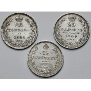 Rosja, 25 kopiejek 1841-1877 - zestaw (3szt)