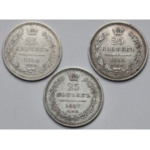 Rosja, 25 kopiejek 1854-1857 - zestaw (3szt)