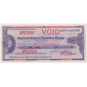 American Express, Travelers Cheque SPECIMEN 100 Dollars