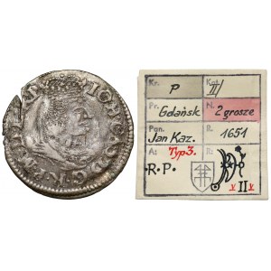 Jan II Kazimierz, Dwugrosz Gdańsk 1651 GR - z kopertką Kałkowskiego