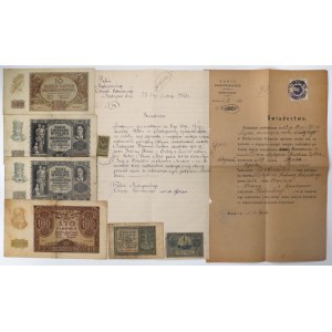 Zestaw banknotów polskich, głównie OKUPACJA + świadectwa (8szt)