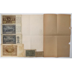 Zestaw banknotów polskich, głównie OKUPACJA + świadectwa (8szt)