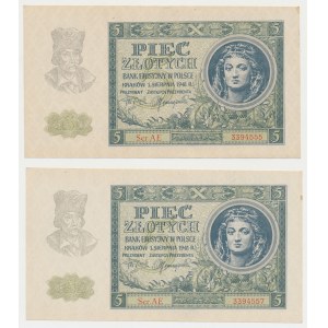 5 złotych 1941 - Ser.AE - numery kolejne (2szt)