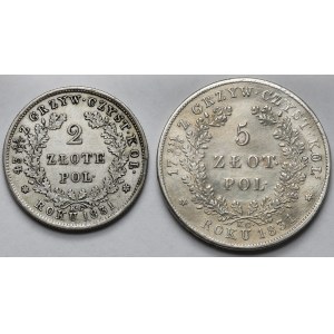 Powstanie Listopadowe, 2 i 5 złotych 1831 KG - zestaw (2szt)