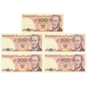 100 zł 1986-1988 - MIX serii, w tym TB - zestaw (5szt)