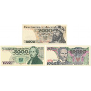Zestaw 2.000, 5.000 i 10.000 zł 1982-1988 (3szt)