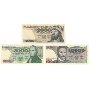 Zestaw 2.000, 5.000 i 10.000 zł 1982-1988 (3szt)