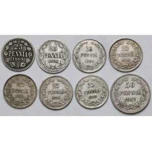 Finlandia, 25 - 50 pennia 1866-1917 - zestaw (8szt)
