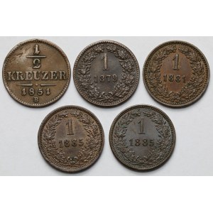 Austria, 1/2 - 1 krajcar 1851-1885 - zestaw (5szt)