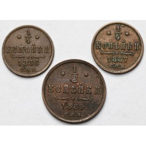 Rosja, 1/4 i 1/2 kopiejki 1886-1889 - zestaw (3szt)