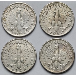 Kobieta i kłosy 2 złote 1924-1925 w tym literka H - zestaw (4szt) -