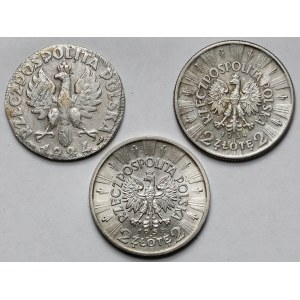 Kobieta i kłosy i Piłsudski 1-2 złote 1924-1936 - zestaw (3szt)