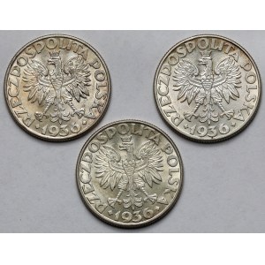 Żaglowiec 2 złote 1936 - zestaw (3szt)