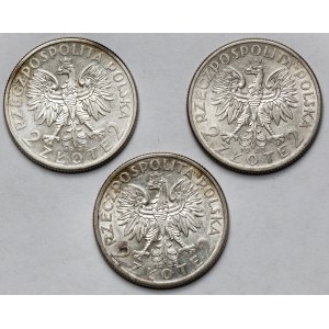 Głowa Kobiety 2 złote 1933 - zestaw (3szt)