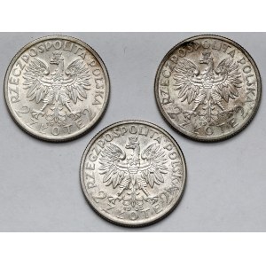 Głowa Kobiety 2 złote 1933 - zestaw (3szt)