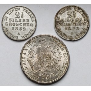 Niemcy i Austria, 2-1/2 grosza 1852-1873 i Floren 1879 - zestaw (3szt)