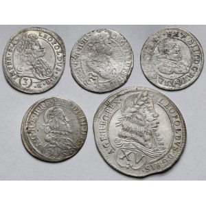 Austria i Śląsk, 3-15 krajcarów 1624-1697 - zestaw (5szt)