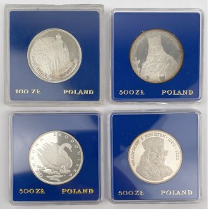 SREBRO 100 - 500 złotych 1977-1988 - zestaw (4szt)