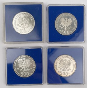 SREBRO 100 - 500 złotych 1977-1988 - zestaw (4szt)