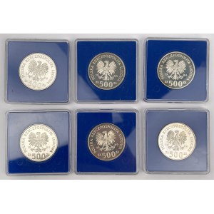 SREBRO 500 złotych 1986 Sowy - zestaw (6szt)