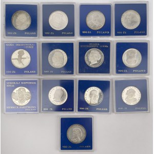 SREBRO 100 złotych 1974-1980 postacie - zestaw (13szt)