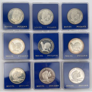 SREBRO 100 - 500 złotych 1980-1986 zwierzęta - zestaw (9szt)