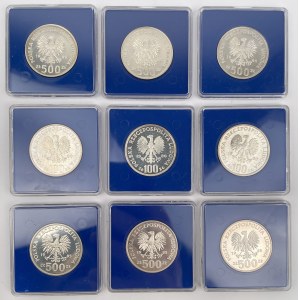 SREBRO 100 - 500 złotych 1980-1986 zwierzęta - zestaw (9szt)