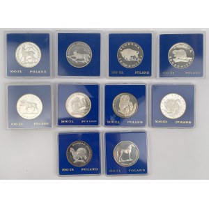 SREBRO 100 - 500 złotych 1977-1986 zwierzęta - zestaw (10szt)